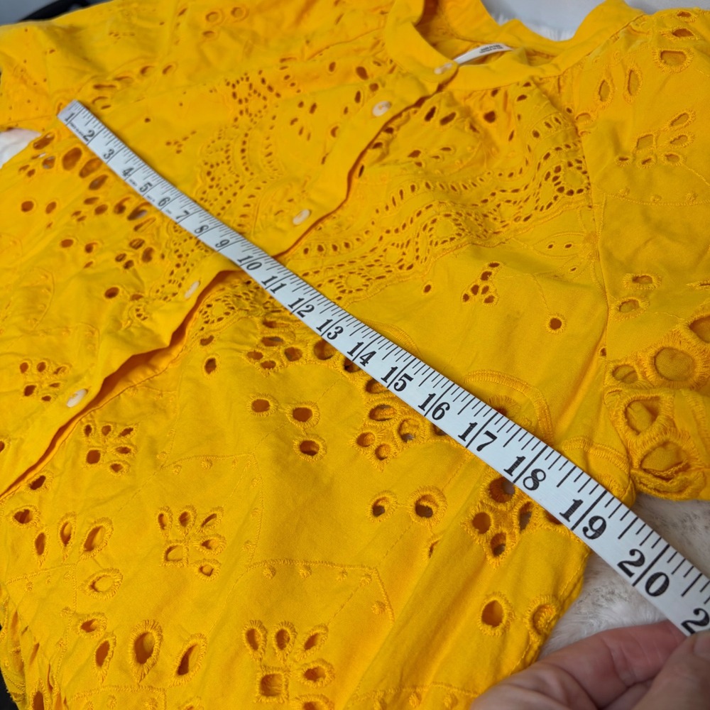 Anthropologie Yellow Eyelet Lace Tiered Midi Dress Puff Sleeve Button Front M - Picture 5 of 10